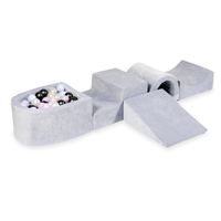 Piankowy plac zabaw z mostkiem i z basenem micro Velvet soft jasnoszary + 100 piłek (błękitne perłowe, różowe perłowe, metaliczny grafit. opalizujące)
