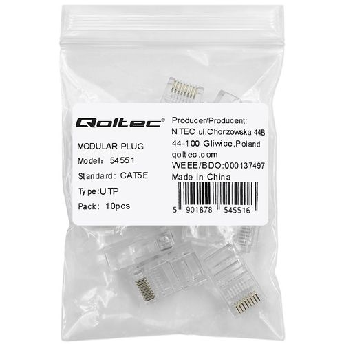 Qoltec Wtyk złącze modularne RJ45 CAT5e UTP Pozłacane styki 10 sztuk na Arena.pl