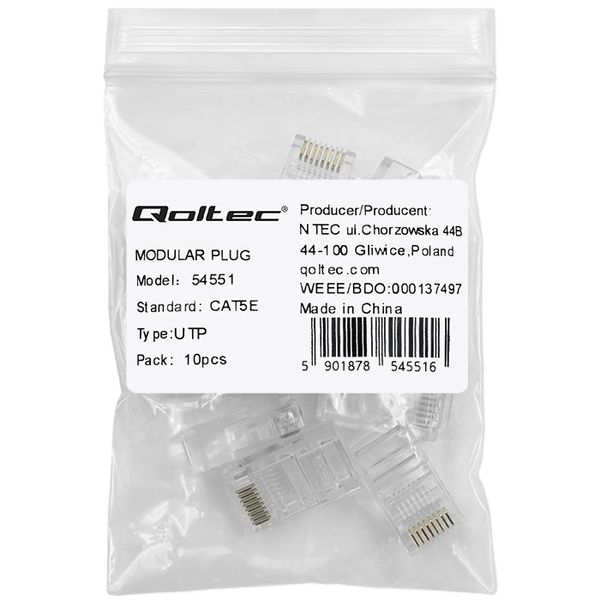 Qoltec Wtyk złącze modularne RJ45 CAT5e UTP Pozłacane styki 10 sztuk zdjęcie 2