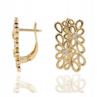 Kolczyki Ażurowe kwiatki z cyrkonią miedź pozłacana 14K 2cm