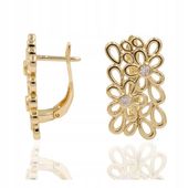 Kolczyki Ażurowe kwiatki z cyrkonią miedź pozłacana 14K 2cm