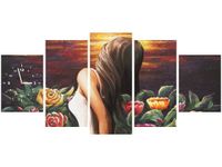 70CM 150CM ZEGAR 5 ELEM KOBIETA WŚRÓD KWIATÓW DRUK OBRAZ