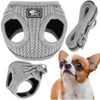 Komplet szelki bezuciskowe dla psa, kota M 9-13 kg + smycz 150 cm szara