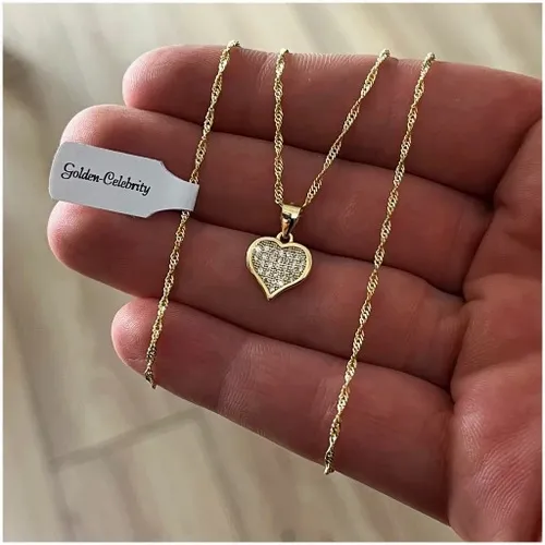 PIĘKNY ZŁOTY ŁAŃCUSZEK DAMSKI Z SERDUSZKIEM Z CYRKONIAMI + RÓŻA WIECZNA LED na Arena.pl