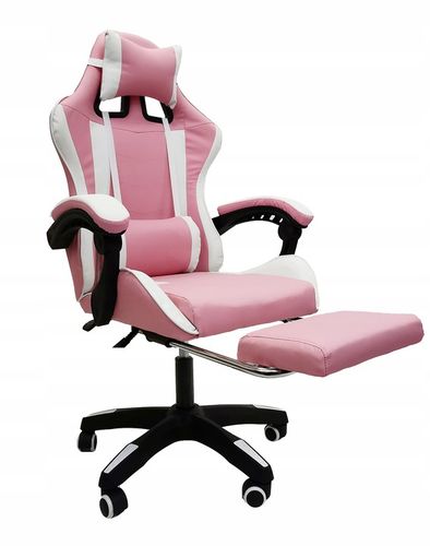 FOTEL GAMINGOWY GRACZA BIUROWY KOMPUTEROWY MASAŻ PODNÓŻEK KG104 RÓŻOWY na Arena.pl