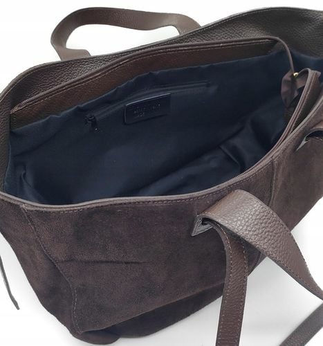 Torebka shopper zamszowa Vera Pelle skóra czekoladowa na Arena.pl