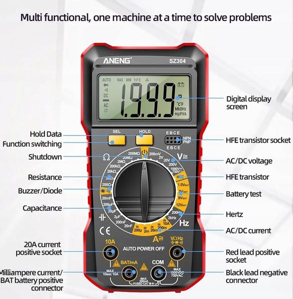 Miernik Multimetr Cyfrowy ANENG SZ304 funkcja HOLD zdjęcie 2