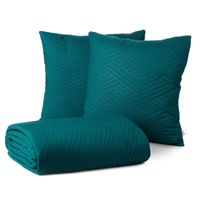 Narzuta 200X220 cm turkusowa + 2 poszewki 40x40 pikowany hotpress