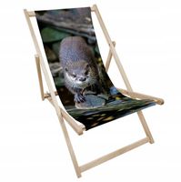 Leżak Drewniany z Nadrukiem WYDRY Ogrodowy Plażowy Bukowy Tarasowy