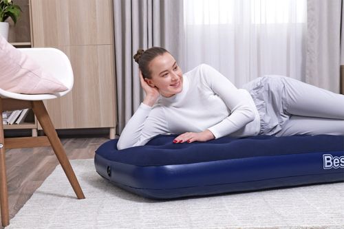 Dmuchany Materac Turystyczny Do Spania Flokowany Bestway 185X76X22Cm na Arena.pl