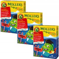 Moller's Omega-3 Żelki Rybki Dla Dzieci Malinowe 3 x 36szt Tran Zestaw
