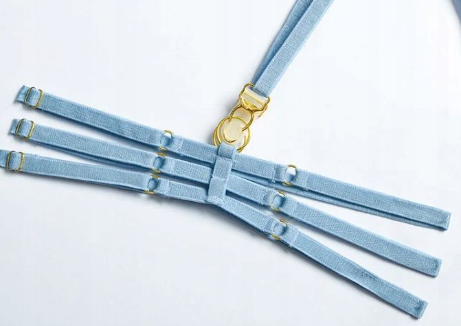 KOMPLET Bielizny Damskiej STANIK Choker PASY NA UDA BRZUCH Biały L zdjęcie 6