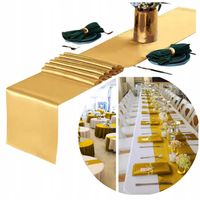 DŁUGI GŁADKI OBRUS Bieżnik z satyny Świąteczny Obrus ZŁOTY 34 cm x 9m