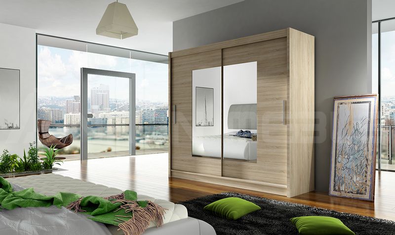 Szafa przesuwna Bega VII z lustrem 180cm - pojemna garderoba - SONOMA zdjęcie 2