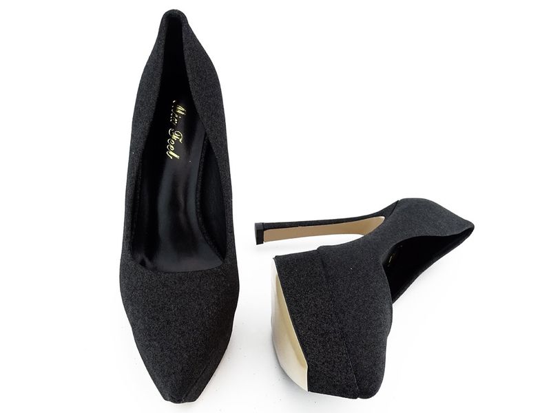 Czarne szpilki platformy brokatowe 38 zdjęcie 4