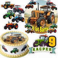 ZESTAW OPŁATEK NA TORT 20CM + 16 POSTACI - TRAKTOR CIĄGNIK + IMIĘ 15CM 18CM