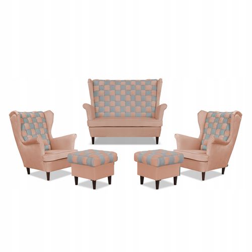 Zestaw uszak CAROL DUO sofa fotele pufy Family Meble różowo - szary na Arena.pl