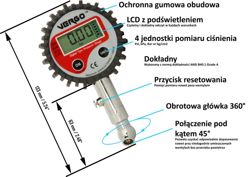 Cisnieniomierz Cyfrowy Opon Kol Manometr 14 Bar 200 Psi Arena Pl