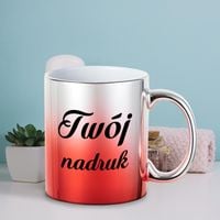 Kubek platerowany z Twoim nadrukiem - srebrno-czerwony gradient