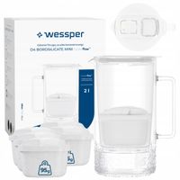 Szklany dzbanek filtrujący Wessper D4 BOROSILICATE MINI licznik + 6x filtr
