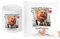 Jarosław Kaczyński Zestaw Poduszka + Skarbonka Z Nadrukiem Ze Zdjęciem