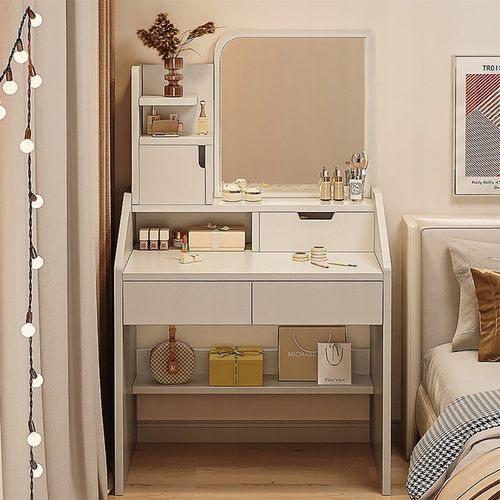 TOALETKA Z LUSTREM BIAŁA MAKIJAŻU GLAMOUR Z SZUFLADAMI SKANDYNAWSKA MODERN na Arena.pl
