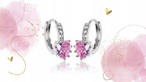 SREBRNE KOLCZYKI DLA DZIEWCZYNKI KÓŁKA SERCE RÓŻOWE 925 PREZENT ZATRZASK na Arena.pl