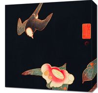 Obraz 50x50cm Swallow and Camellia, Jakuchu Japoński Vintage
