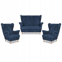 Zestaw wypoczynkowy uszak Bonito sofa fotele  granatowy sztruks