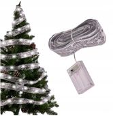 ŚWIĄTECZNA WSTĄŻKA CHOINKOWA TAŚMA OZDOBNA SREBRNA NA BATERIE 30 LED 3m