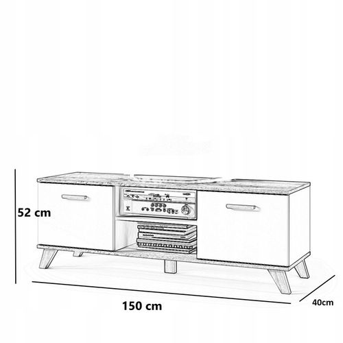 Szafka RTV 150cm Komoda pod telewizor TV Dąb Wotan Biała Stojąca na na Arena.pl