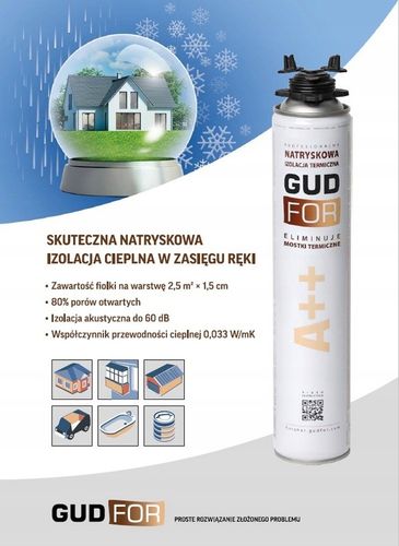 Pianka PUR do ociepleń izolacji, 2 dysze do natryskiwania 850ml GUDFOR A++ na Arena.pl