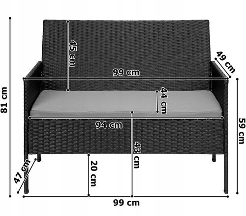 ZESTAW MEBLI OGRODOWYCH Z TECHNORATTANU KOMPLET SOFA FOTELE STOLIK KAWOWY na Arena.pl