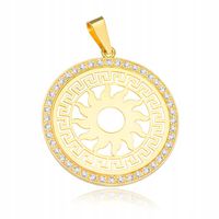 SREBRNA POZŁACANA ZAWIESZKA SŁOŃCE Z GRECKĄ DROGĄ Z CYRKONIAMI