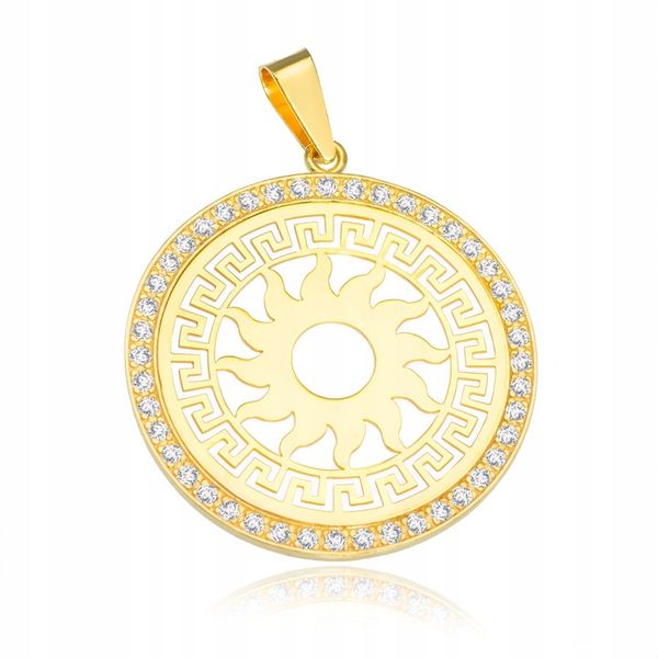 SREBRNA POZŁACANA ZAWIESZKA SŁOŃCE Z GRECKĄ DROGĄ Z CYRKONIAMI zdjęcie 1