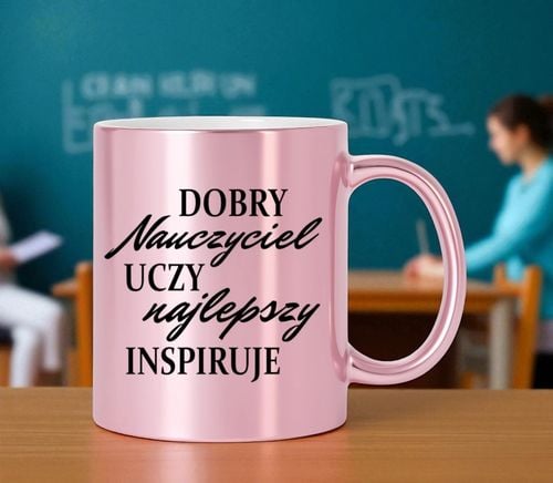 KUBEK RÓŻOWY Z TWOIM NADRUKIEM TEKSTEM GRAFIKĄ LOGO PREZENT REKLAMA na Arena.pl