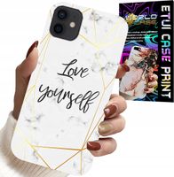 ETUI DO IPHONE 12 MINI - BIAŁY MARMUREK W ZŁOTE RAMKI LOVE YOU