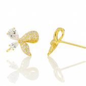 kolczyki ze stali szlachetnej pozłacane 14k złotem, kokardka cyrkonie