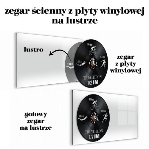 Zegar Ścienny z płyty winylowej na lustrze TRIATHLON-1 41 wzorów 59x29 cm na Arena.pl