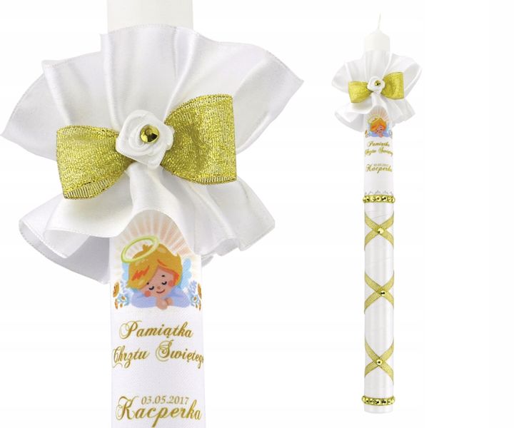 Świeca NA CHRZEST z ozdobami  imię i data CHRZTU prezent na chrzest zdjęcie 2