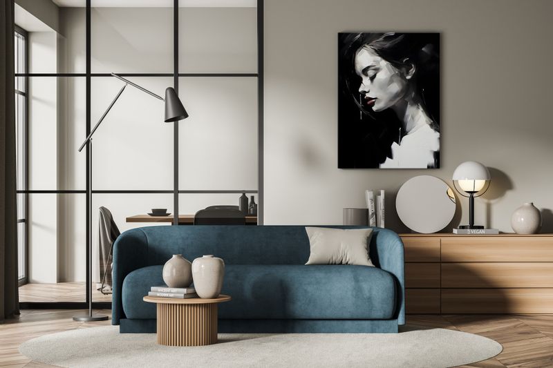 Obraz Canvas Czarno-Biały Kobiecy PORTRET Czerwone Usta 40cm x 50cm zdjęcie 9