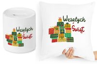 Na Święta Zestaw Poduszka + Skarbonka Prezent Z Nadrukiem Ze Zdjęciem