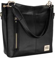 Torebka MONNARI SHOPPER NA RAMIĘ Listonoszka Czarna DŁUGI PASEK ZŁOTE LOGO