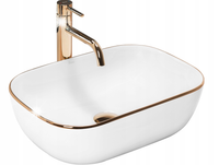 Umywalka Nablatowa Biała Złota Ceramiczna Owalna BELINDA Gold Edge Rea