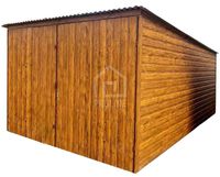 Garaż blaszany 3x5m brama dwuskrzydłowa drewnopodobny spad w tył PLG249