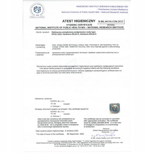 UNIWERSALNY PRZEPŁYWOWY PODGRZEWACZ WODY 6,2 KW KOSPEL EPO2 AMICUS GÓRA/DÓŁ na Arena.pl