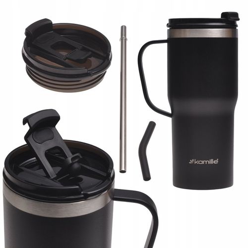 KUBEK TERMICZNY do kawy herbaty TERMOS szczelny ze słomką KAMILLE 600ml na Arena.pl