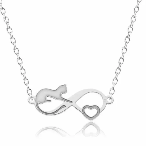 Łańcuszek srebrny naszyjnik 925 Kot Kotek Serce na Arena.pl