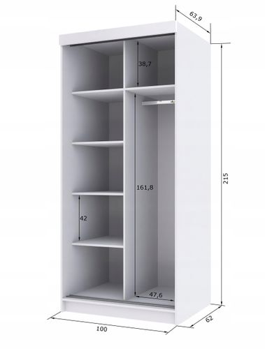 Szafa przesuwna dwudrzwiowa PARIS 100 cm biały matt na Arena.pl