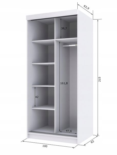 Szafa przesuwna dwudrzwiowa PARIS 100 cm biały matt zdjęcie 3